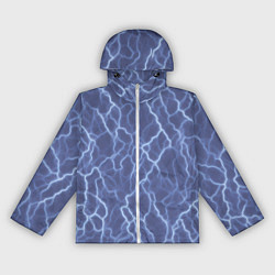 Ветровка с капюшоном женская Электрический разряд на голубом фоне, цвет: 3D-белый