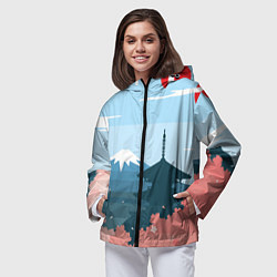 Ветровка с капюшоном женская Вид на Фудзияму - Япония, цвет: 3D-черный — фото 2