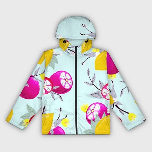 Женская ветровка Желтые и розовые фрукты с листиками / 3D-Черный – фото 1