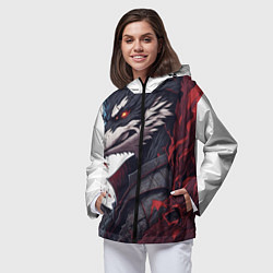 Ветровка с капюшоном женская Волк в полнолуние, цвет: 3D-черный — фото 2