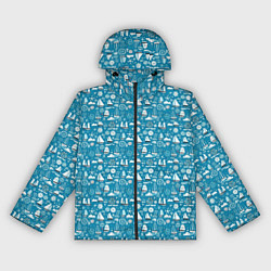 Ветровка с капюшоном женская Белые кораблики паттерн, цвет: 3D-черный