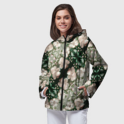 Ветровка с капюшоном женская Нежные розовые цветочки, цвет: 3D-черный — фото 2