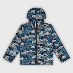 Ветровка с капюшоном женская Морские волны паттерн, цвет: 3D-черный