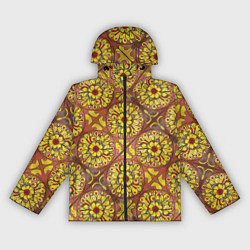 Ветровка с капюшоном женская Желто-красные цветочки, цвет: 3D-черный