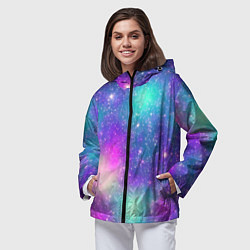 Ветровка с капюшоном женская Яркий розово-голубой космос, цвет: 3D-черный — фото 2