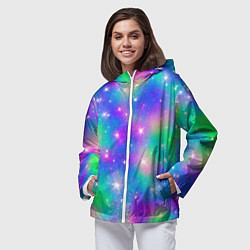 Ветровка с капюшоном женская Яркий космос розово-синий с вкраплениями зеленого, цвет: 3D-белый — фото 2