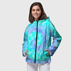 Ветровка с капюшоном женская Тай дай морская волна, цвет: 3D-черный — фото 2