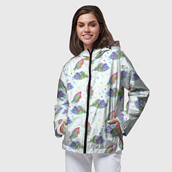 Ветровка с капюшоном женская Цветные листочки, цвет: 3D-черный — фото 2