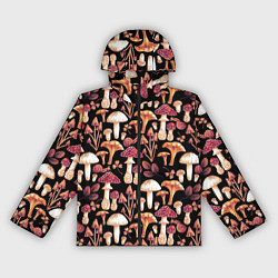 Ветровка с капюшоном женская Грибы в сепии, цвет: 3D-черный