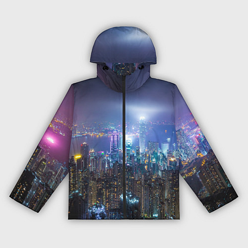 Женская ветровка Большой город в розово-голубых огнях / 3D-Черный – фото 1
