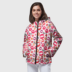 Ветровка с капюшоном женская Поцелуи - kiss, цвет: 3D-черный — фото 2