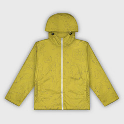 Ветровка с капюшоном женская Рябь - зеленовато-желтый и фиолетовый - узор Хуф и, цвет: 3D-белый