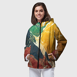 Ветровка с капюшоном женская Мраморная радуга, цвет: 3D-черный — фото 2