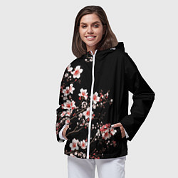 Ветровка с капюшоном женская Цветущая сакура - белые и красные, цвет: 3D-белый — фото 2