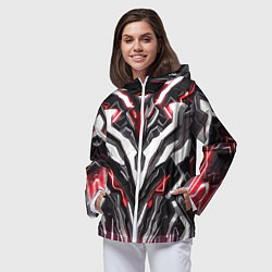 Ветровка с капюшоном женская Неоновая кибер броня красная, цвет: 3D-белый — фото 2