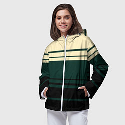 Ветровка с капюшоном женская Полосы зелёный, цвет: 3D-белый — фото 2