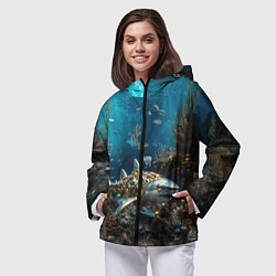 Ветровка с капюшоном женская Механическая акула, цвет: 3D-черный — фото 2
