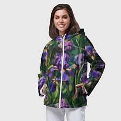 Ветровка с капюшоном женская Ирисы паттерн, цвет: 3D-белый — фото 2