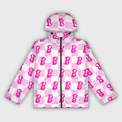 Ветровка с капюшоном женская Розовая шашка и Барби, цвет: 3D-черный