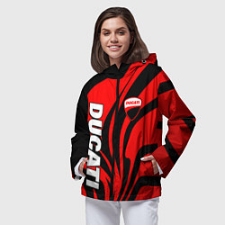 Ветровка с капюшоном женская Ducati - red stripes, цвет: 3D-черный — фото 2