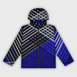 Ветровка с капюшоном женская Белые и серые полосы на синем фоне, цвет: 3D-черный