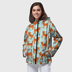 Ветровка с капюшоном женская Очень злой бенгальский тигр, цвет: 3D-черный — фото 2