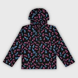 Ветровка с капюшоном женская Неоновые розовые и голубые шахматные фигуры на чер, цвет: 3D-черный