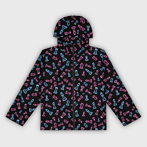Женская ветровка Неоновые розовые и голубые шахматные фигуры на чер / 3D-Черный – фото 1