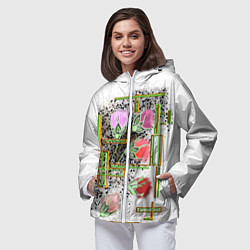 Ветровка с капюшоном женская Роза огоньки факела, цвет: 3D-белый — фото 2
