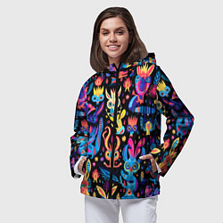Ветровка с капюшоном женская Космические монстрики, цвет: 3D-черный — фото 2