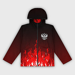 Ветровка с капюшоном женская Герб РФ - красное пламя, цвет: 3D-черный