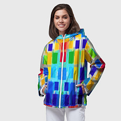 Ветровка с капюшоном женская Colorful strips - pop art - vogue, цвет: 3D-белый — фото 2