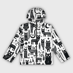 Ветровка с капюшоном женская Кошки абстрактный узор, цвет: 3D-черный