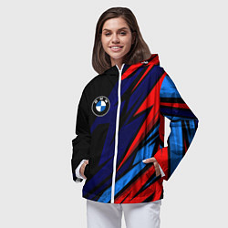 Ветровка с капюшоном женская BMW - m colors and black, цвет: 3D-белый — фото 2