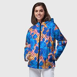 Ветровка с капюшоном женская Цветочный разноцветный узор с розами, цвет: 3D-черный — фото 2