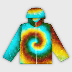 Ветровка с капюшоном женская Тай-дай коричневый, цвет: 3D-белый