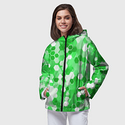 Ветровка с капюшоном женская Кибер Hexagon Зелёный, цвет: 3D-черный — фото 2
