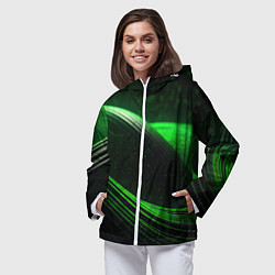 Ветровка с капюшоном женская Зеленые абстрактные волны, цвет: 3D-белый — фото 2