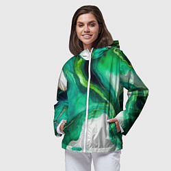 Ветровка с капюшоном женская Жидкий изумруд в стиле арт, цвет: 3D-белый — фото 2