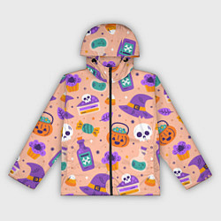 Ветровка с капюшоном женская Halloween skulls pattern, цвет: 3D-черный