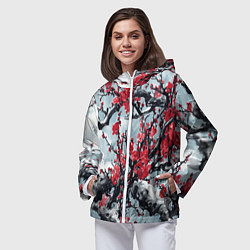 Ветровка с капюшоном женская Лепестки цветущей вишни - сакура, цвет: 3D-белый — фото 2