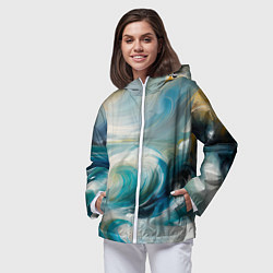 Ветровка с капюшоном женская Штормовые волны океана, цвет: 3D-белый — фото 2