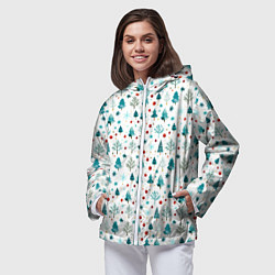 Ветровка с капюшоном женская Новогодние элементы елки снежинки шарики, цвет: 3D-белый — фото 2