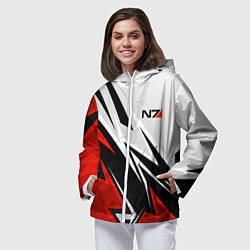 Ветровка с капюшоном женская N7 mass effect - white and red, цвет: 3D-белый — фото 2