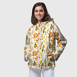 Ветровка с капюшоном женская Осенние листья и желуди, цвет: 3D-белый — фото 2
