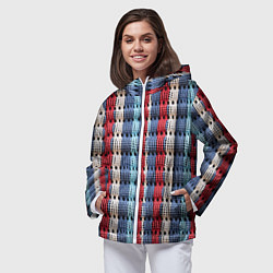Ветровка с капюшоном женская Вязаный узор разноцветные вертикальные полосы, цвет: 3D-белый — фото 2