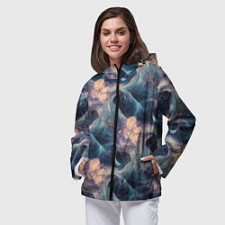 Ветровка с капюшоном женская Волнообразная фрактальная абстракция, цвет: 3D-черный — фото 2