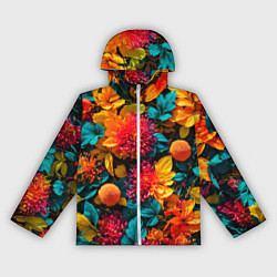 Ветровка с капюшоном женская Яркие шикарные цветы узор, цвет: 3D-белый