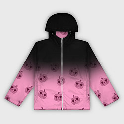 Ветровка с капюшоном женская Черно-розовый градиент и хэллоуинские тыквы паттер, цвет: 3D-белый