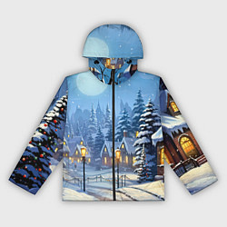 Ветровка с капюшоном женская Новогодний зимний городок, цвет: 3D-черный